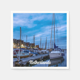 Traditional fishing town night scene napkin