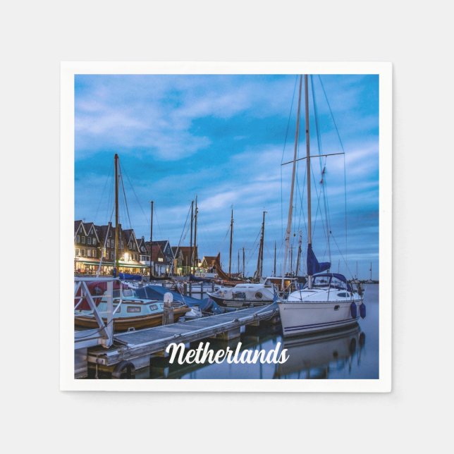 Traditional fishing town night scene napkin (Front)