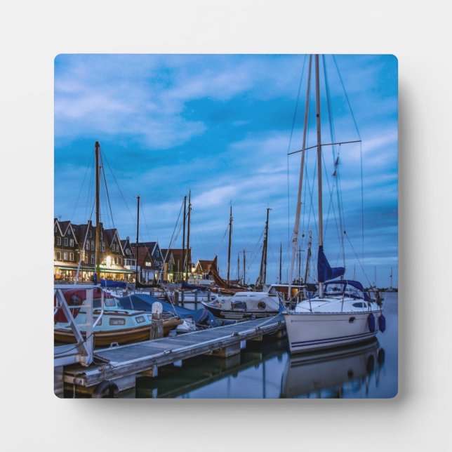 Traditional fishing town night scene plaque (Front)