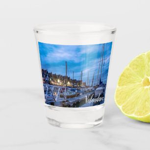 Traditional fishing town night scene shot glass