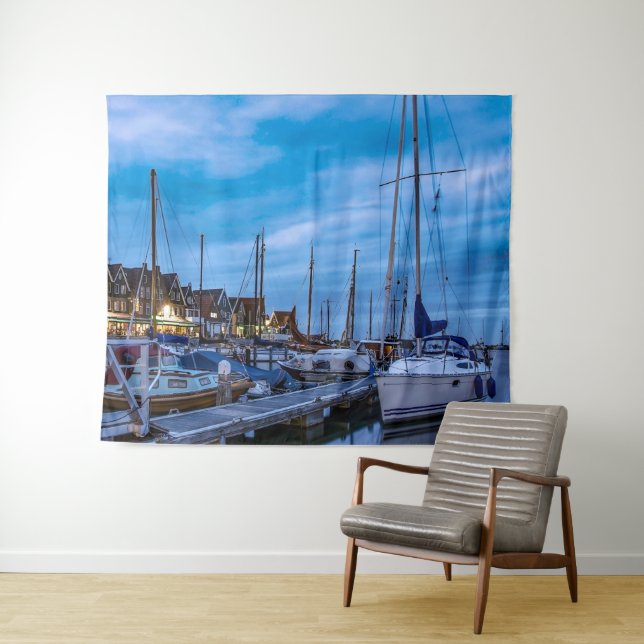 Traditional fishing town night scene tapestry (In Situ (Horizontal))