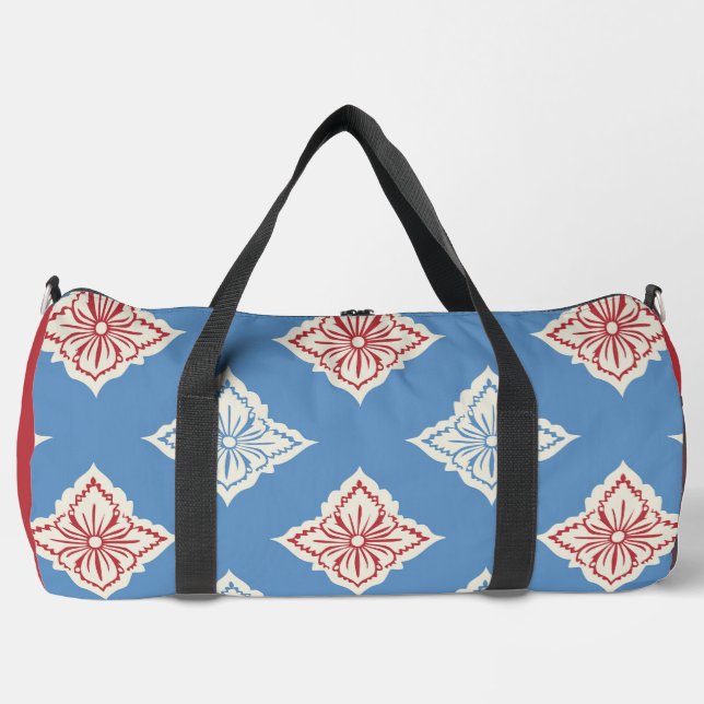 Traditional Floral Block Print Pattern Duffle Bag (Front)