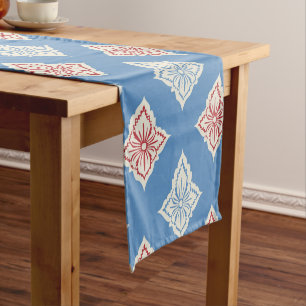 Traditional Floral Block Print Pattern Short Table Runner