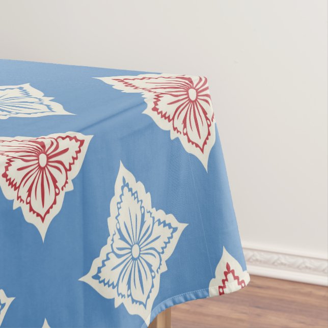 Traditional Floral Block Print Pattern Tablecloth (In Situ)