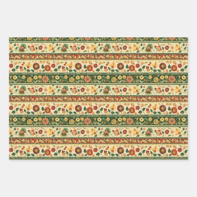 Traditional Floral Indian Wrapping Paper Sheet (Front)