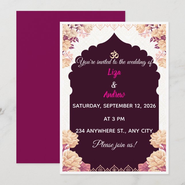 Traditional Floral Mandala Wedding Invitation (Front/Back)