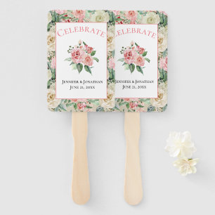 Traditional Floral Pattern in Pink & Tan Wedding Hand Fan