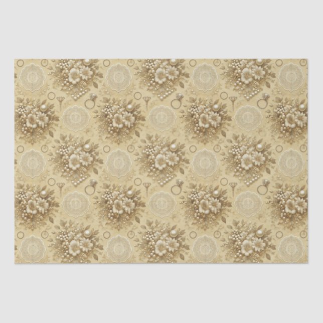 Traditional Floral Pearls and Lace Wedding Tissue Paper (Front)