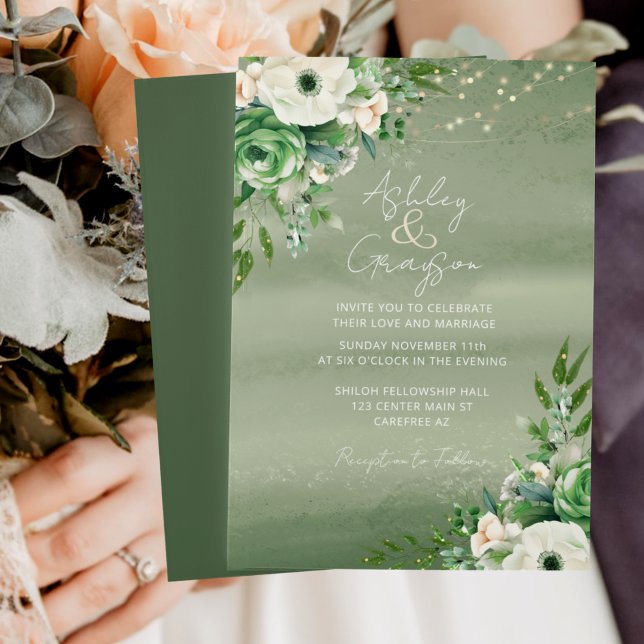Traditional Floral Sage Green Wedding Invitation (Creator Uploaded)