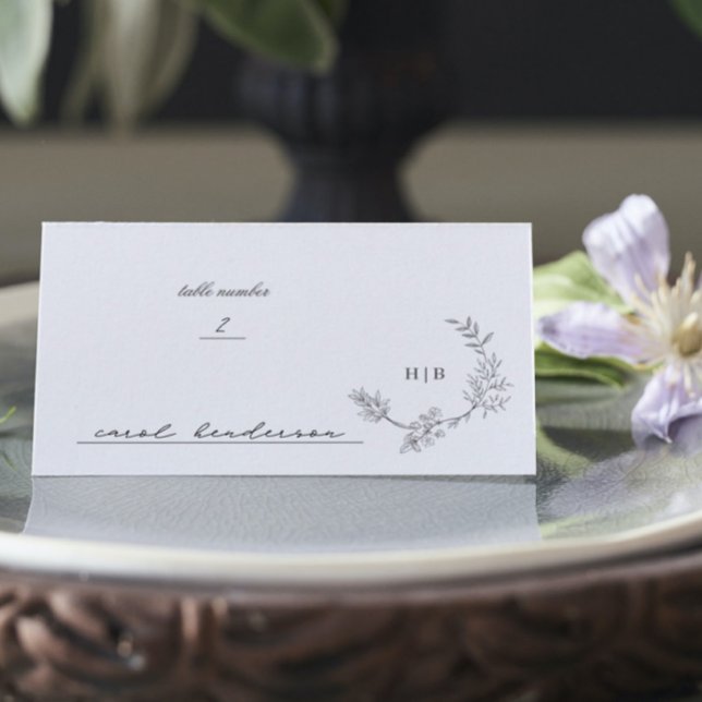Traditional Floral Wreath Monogram Wedding Flat Place Card (Creator Uploaded)