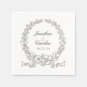 Traditional Floral Wreath Versailles Silver Grey Napkin