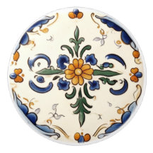 Traditional Flower Mediterranean Blue Cream Floral