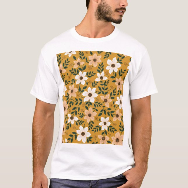 Traditional Flowers: Muster Seamless Pattern T-Shirt (Front)