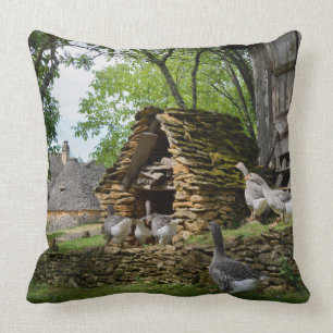 Traditional foie gras goose farm throw pillow