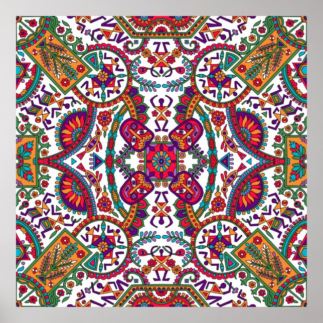 Traditional Folk Art Allover Designart, ethnic, ba Poster (Front)