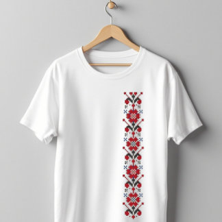 Traditional Folk Art Embroidery Floral Pattern T-Shirt