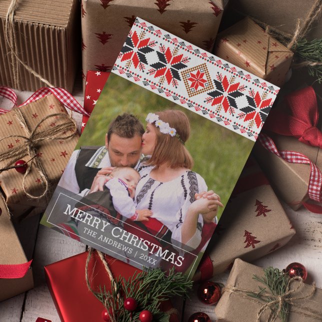 Traditional Folk Art Nordic Christmas Photo Holiday Card (Creator Uploaded)