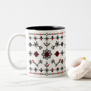Traditional Folk Embroidery Pattern Heritage Cof Two-Tone Coffee Mug