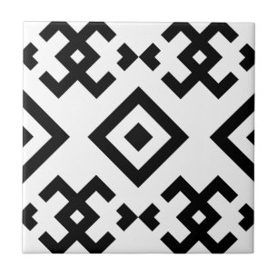 Traditional folk-inspired motif symmetrical geomet tile