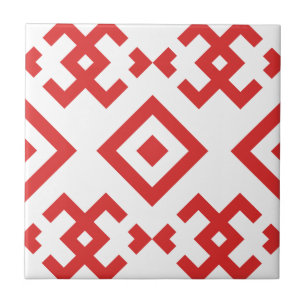 Traditional folk-inspired motif symmetrical geomet tile