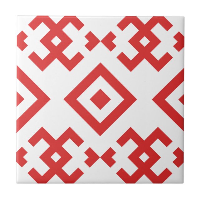 Traditional folk-inspired motif symmetrical geomet tile (Front)