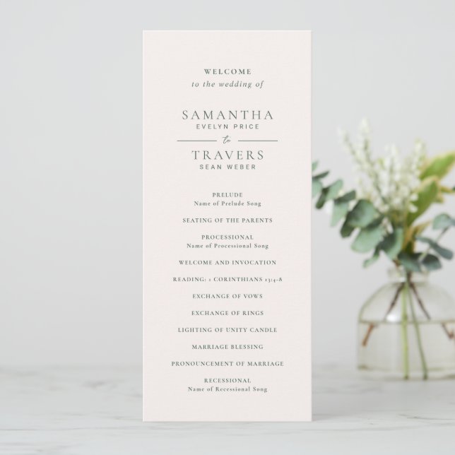 Traditional Forest Green Elegant Wedding Programme (Standing Front)