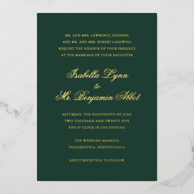 Traditional Forest Green Formal Elegant Wedding (Front)