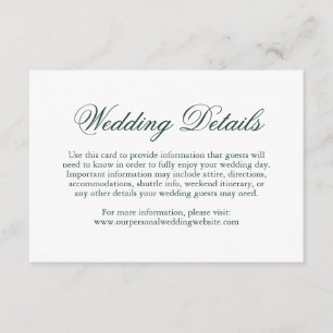 Traditional Forest Green Formal Elegant Wedding Enclosure Card