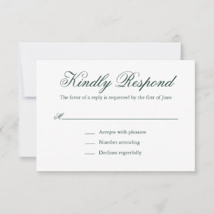 Traditional Forest Green Formal Elegant Wedding RSVP Card