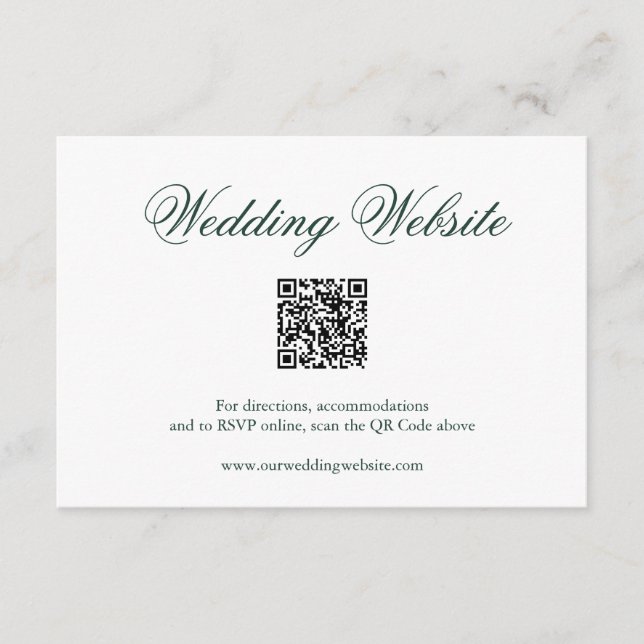 Traditional Forest Green Formal QR Code Wedding Enclosure Card (Front)