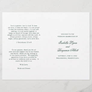 Traditional Forest Green Formal Wedding Program