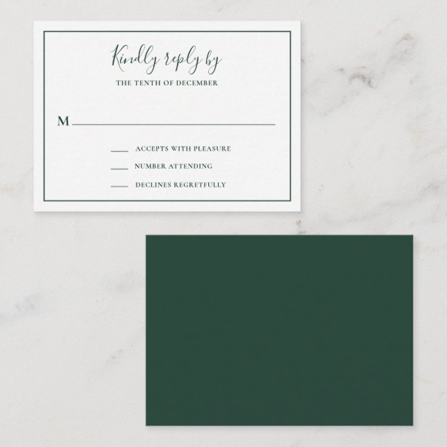 Traditional Forest Green Mini Wedding RSVP Card (Front/Back)