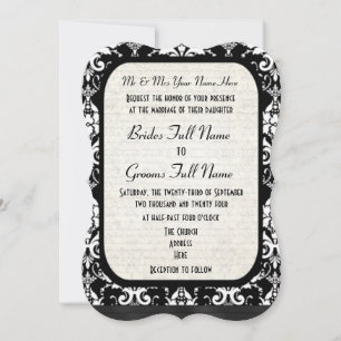 Traditional formal black and white damask wedding invitation