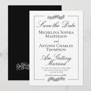 Traditional Formal Elegant Black White   Wedding Save The Date