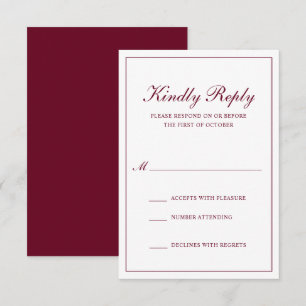 Traditional Formal Elegant Burgundy Wedding RSVP Card