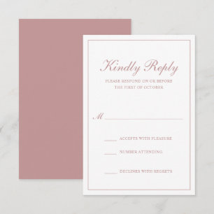Traditional Formal Elegant Dusty Rose Pink Wedding RSVP Card
