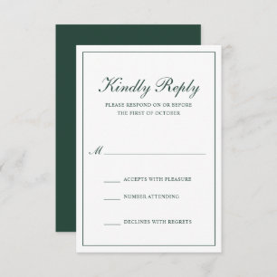 Traditional Formal Elegant Forest Green Wedding RSVP Card