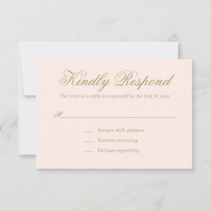 Traditional Formal Elegant Gold Blush Wedding RSVP Card