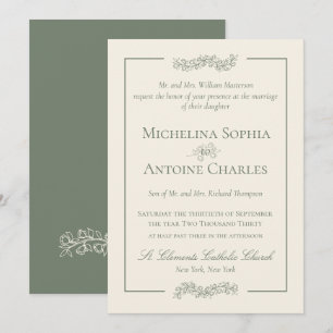 Traditional Formal Elegant Sage Green Wedding Invitation