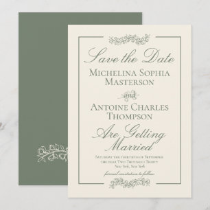 Traditional Formal Elegant Sage Green   Wedding Save The Date