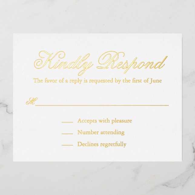 Traditional Formal Elegant Wedding Foil RSVP Card (Front)