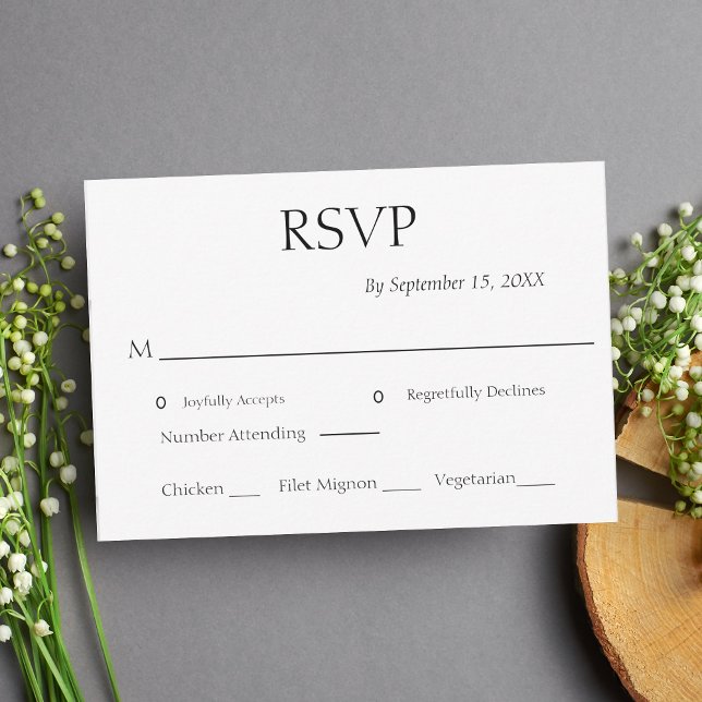Traditional Formal Minimalist Black White Wedding  RSVP Card (Creator Uploaded)