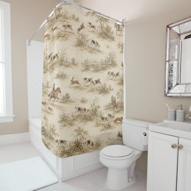 Traditional Foxhound Hunt Shower Curtain (In Situ)