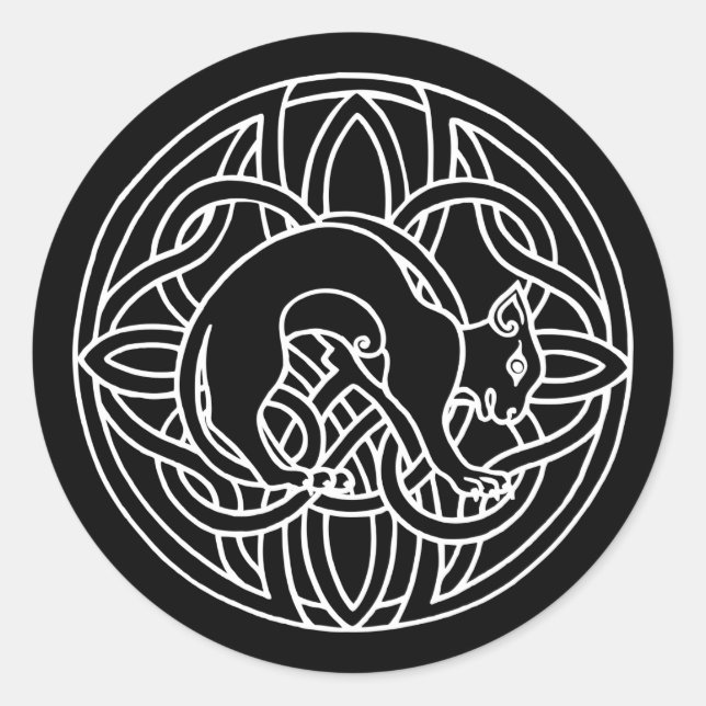 Traditional Framed Nordic Viking White Cat Classic Round Sticker (Front)