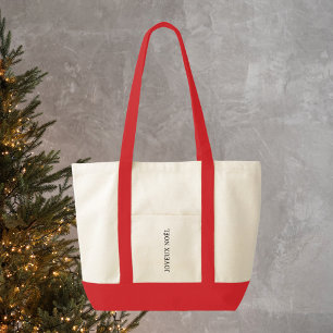 Traditional French Joyeux Noël Christmas Red Trim Tote Bag