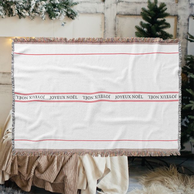 Traditional French Joyeux Noël Stripe Christmas Throw Blanket (Creator Uploaded)