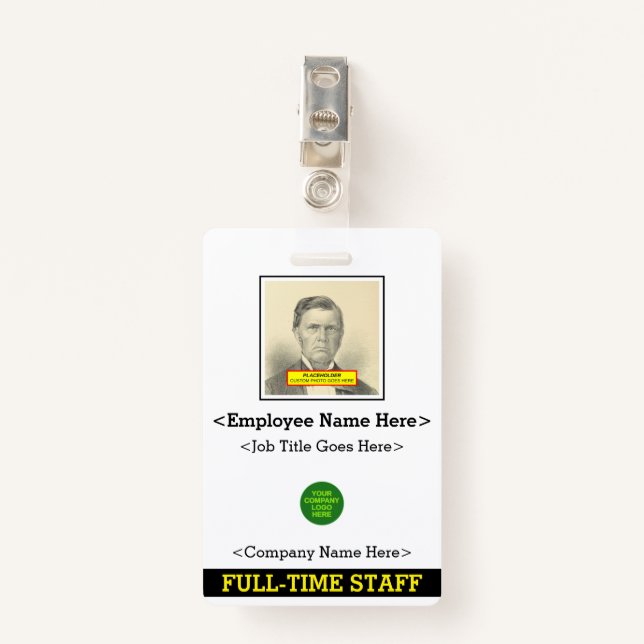 Traditional "FULL-TIME STAFF" Badge ID Badge (Front with Clip)
