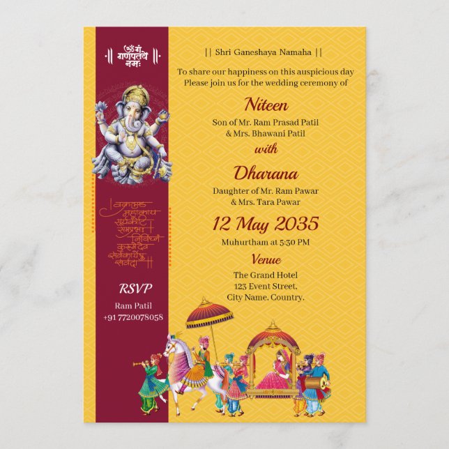 Traditional Ganesha Indian Wedding Invitation (Front)