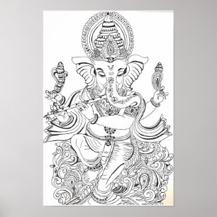 Traditional Ganesha Line Art Poster