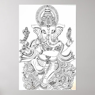Traditional Ganesha Line Art Poster
